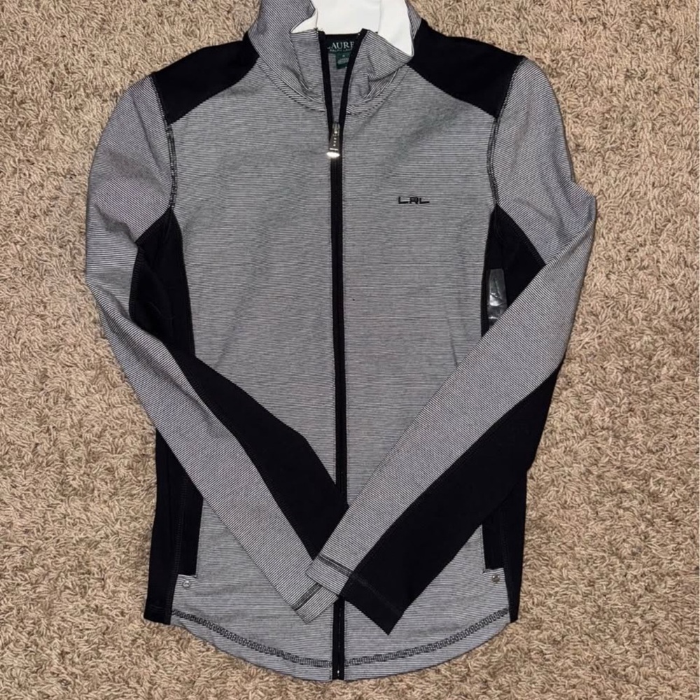Ralph Lauren Black and White Striped Zip-Up Jacket